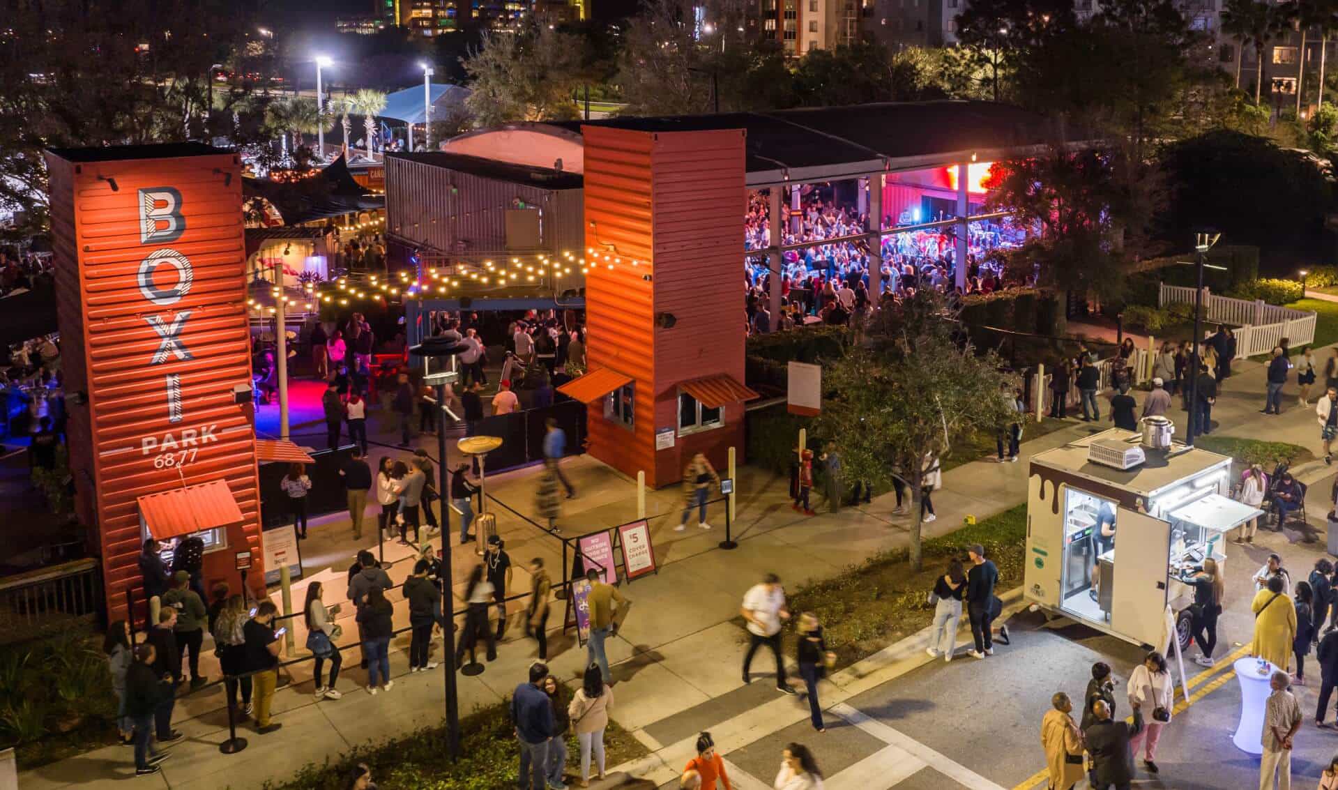 Families in Halloween costumes at Boxi Park in Lake Nona during Graveyard Smash Weekend