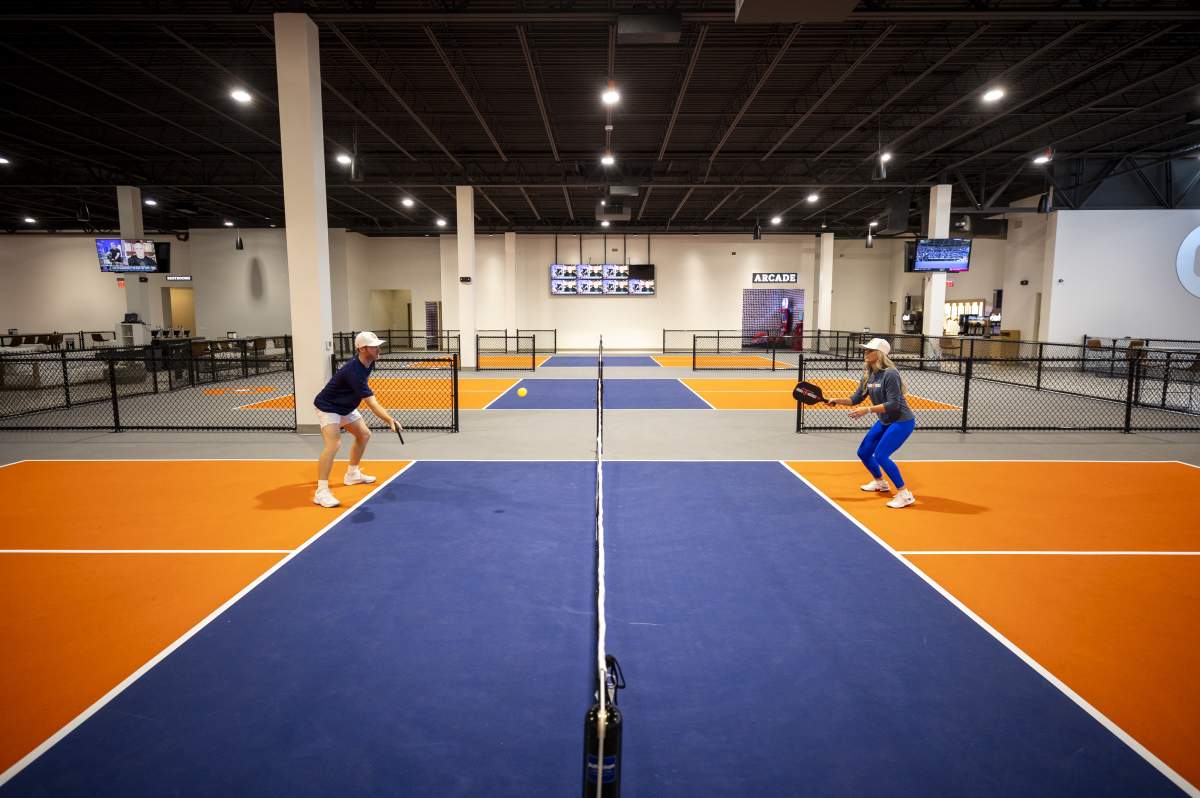 Morning pickleball open play on the indoor courts at Crush Yard in Kissimmee