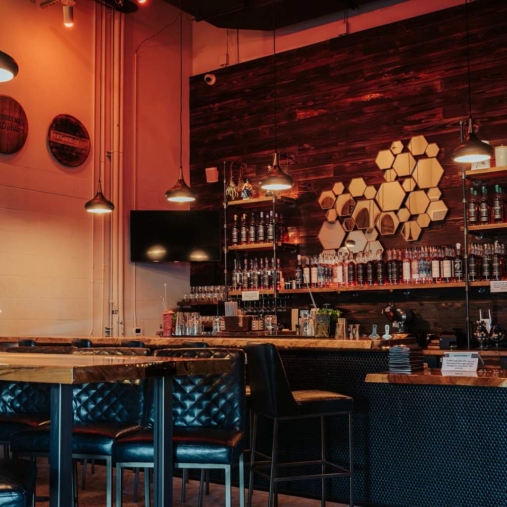 Halloween cocktails on the bar at Forward/Slash Distillery during its slasher takeover