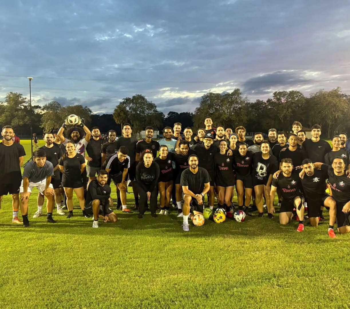 A full field 11v11 pickup soccer game under the lights in Sanford