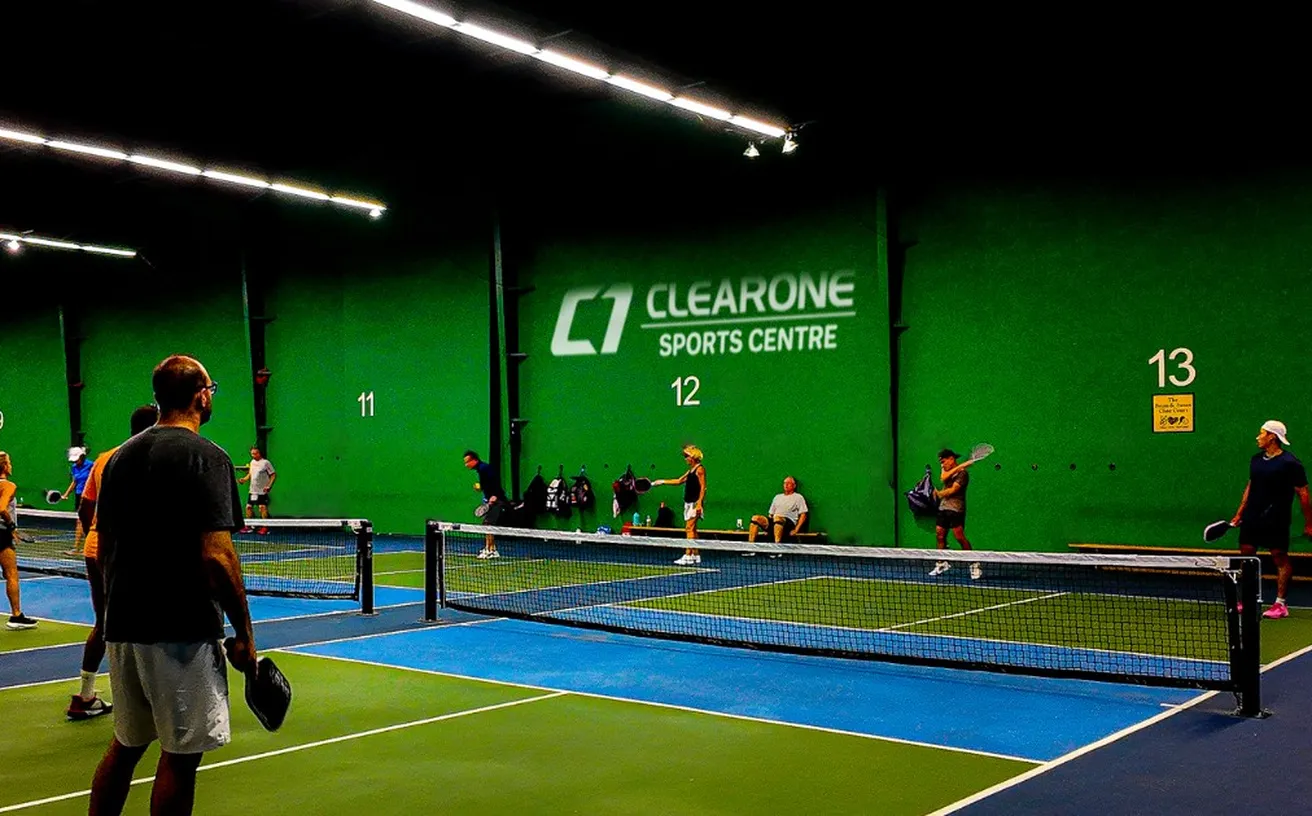 Morning pickleball open play on the indoor courts at Crush Yard in Kissimmee