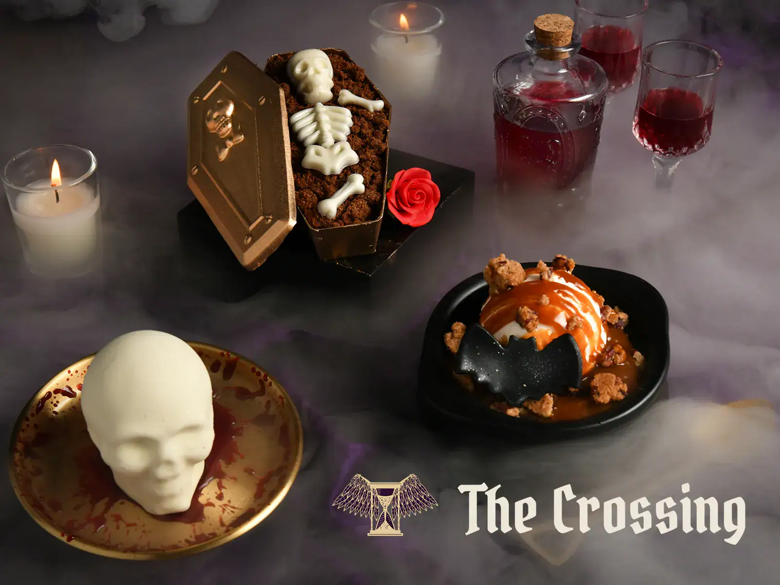 A plated halloween dessert course at The Glass Knife in Winter Park