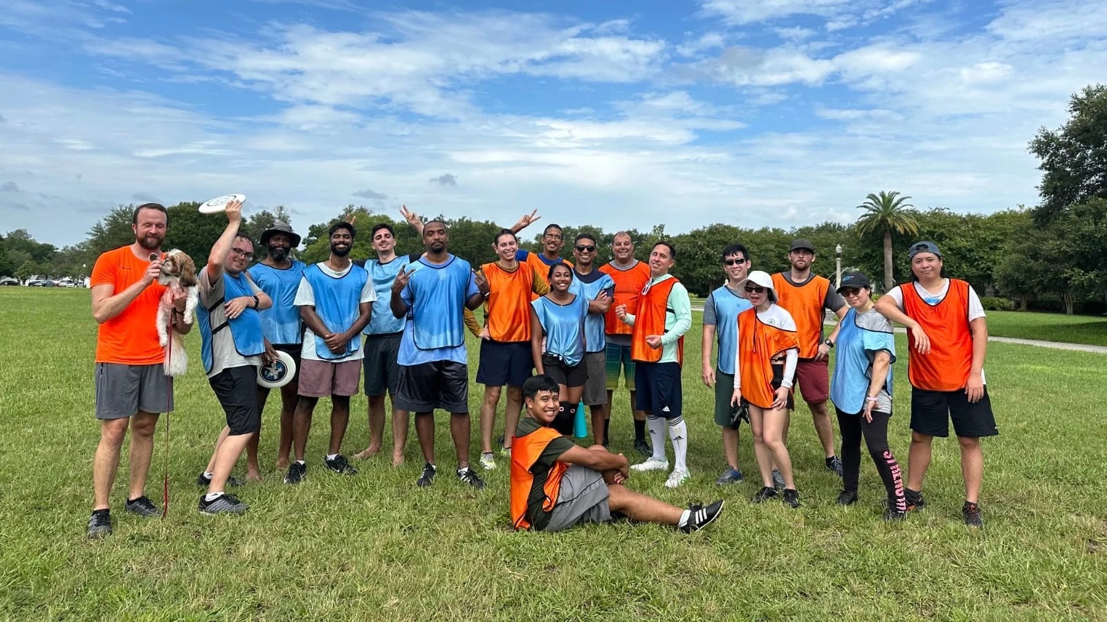 A friendly ultimate frisbee pickup game at Blue Jacket Park in Baldwin Park